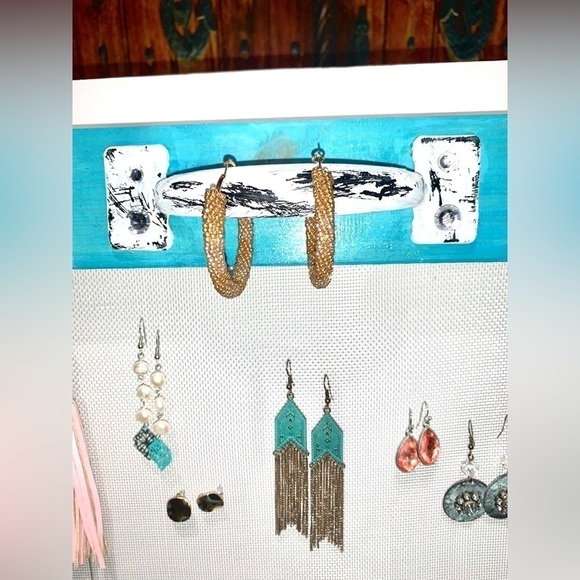 New Handmade Rustic Jewelry Hanging Display/Organizer Turquoise Mother’s Day - Picture 3 of 12
